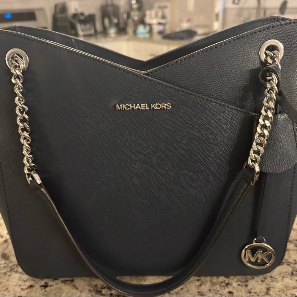 Michael Kors Navy Jet Set Large Saffiano Leather Shoulder Bag